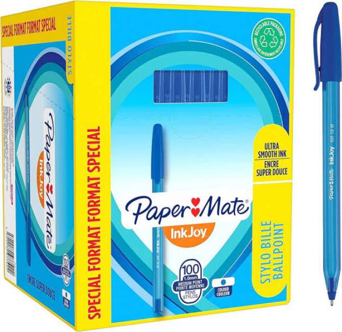 Priser på Papermate inkjoy stylo bille ballpoint ultra smooth ink 1.0mm blå 100 stk.