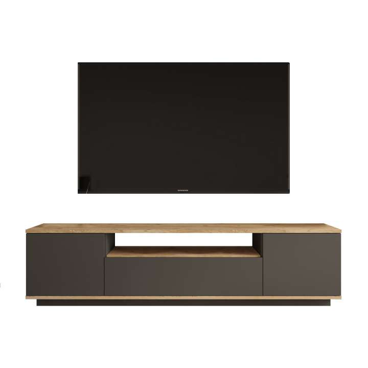 Priser på NORDVÄRK FR7 TV-bord, m. 3 låger og 1 hylde - natur og antracitgrå melamin (180x44,5)