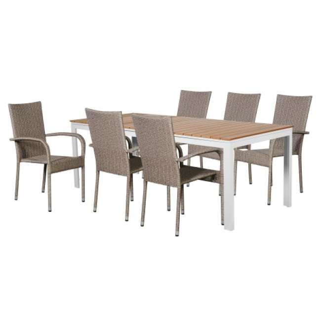 Priser på Victoria havemøbelsæt med 6 Emma stole - Natur/sandgrå