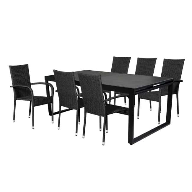 Priser på Augusta havemøbelsæt med 6 Emma stole - Grå/sort