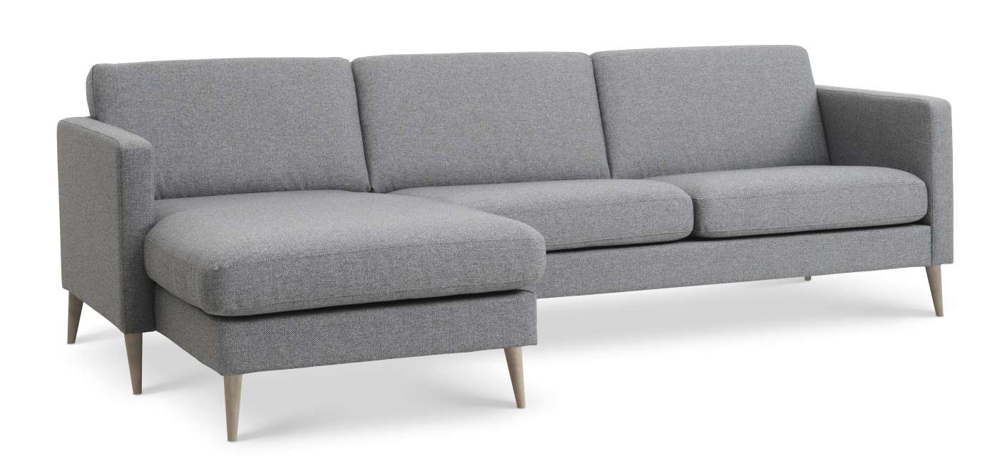 Priser på Ask sæt 51 3D sofa, m. chaiselong - lys granitgrå polyester stof og natur træ