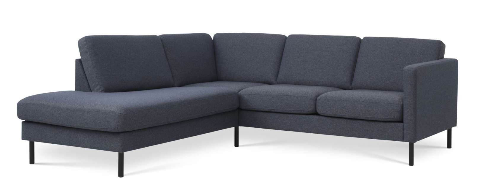 Priser på Ask sæt 52 lille OE sofa, m. venstre chaiselong - navy blå polyester stof og sort metal