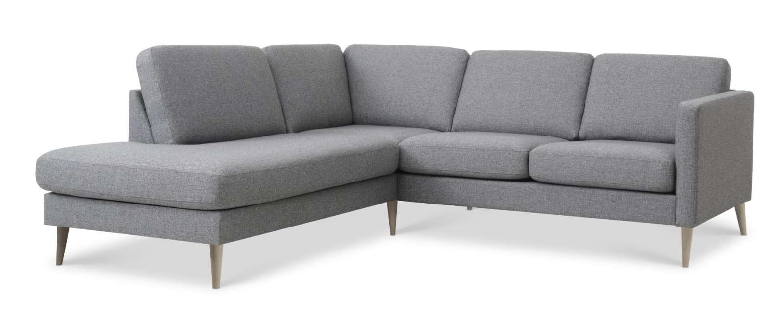 Priser på Ask sæt 52 lille OE sofa, m. venstre chaiselong - lys granitgrå polyester stof og natur træ