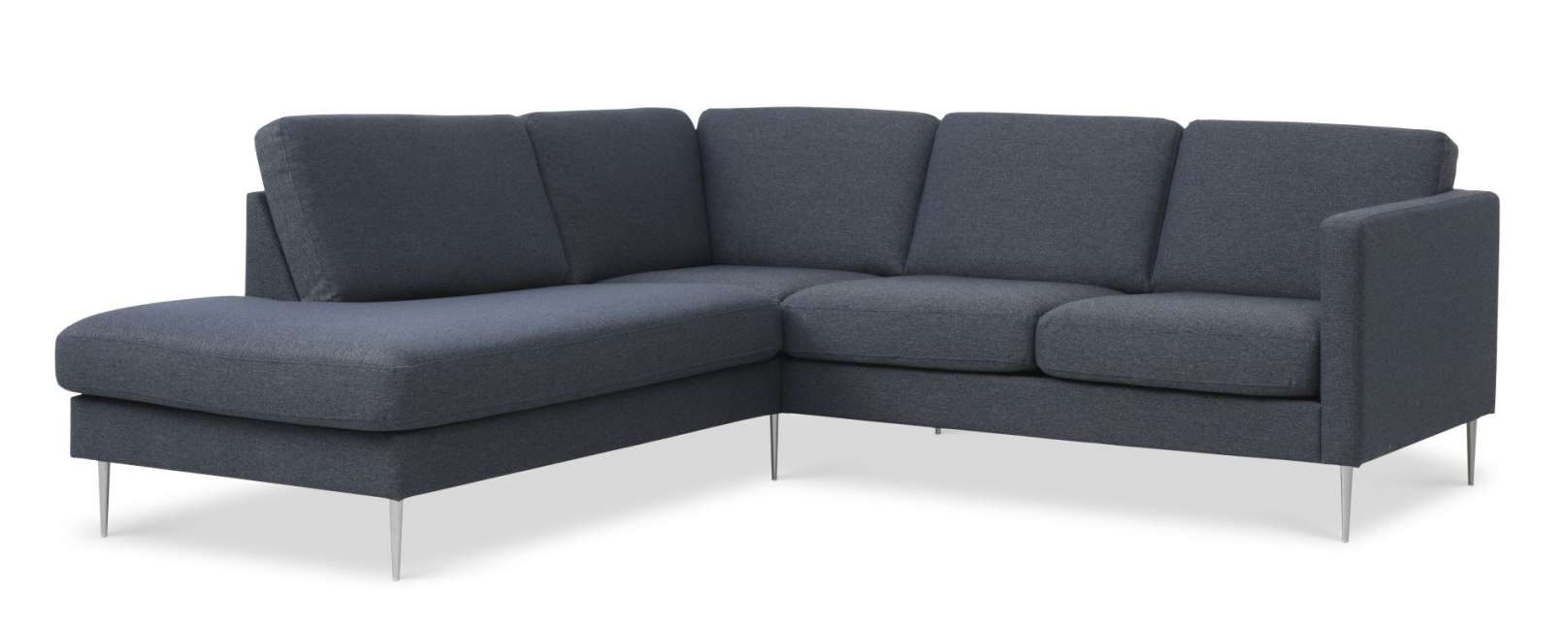 Priser på Ask sæt 52 lille OE sofa, m. venstre chaiselong - navy blå polyester stof og børstet aluminium