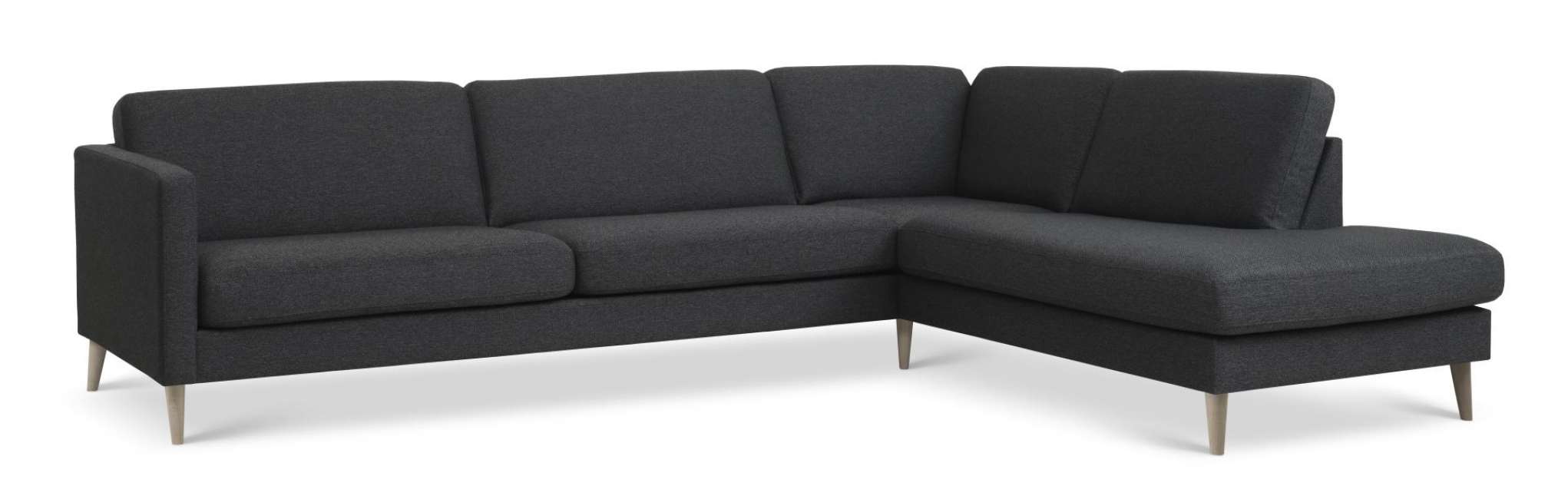 Priser på Ask sæt 61 stor OE sofa, m. højre chaiselong - antracitgrå polyester stof og natur træ