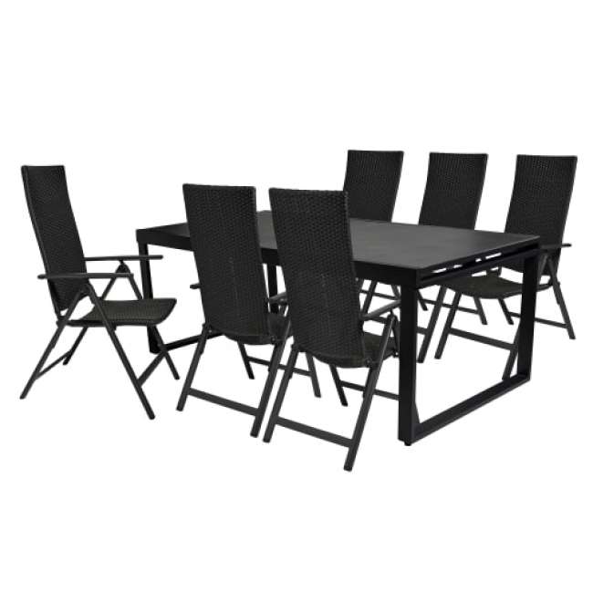 Priser på Augusta havemøbelsæt med 6 Ebba stole - Grå/sort
