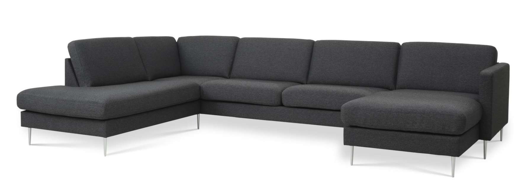 Priser på Ask sæt 54 U OE sofa, m. venstre chaiselong - antracitgrå polyester stof og børstet aluminium