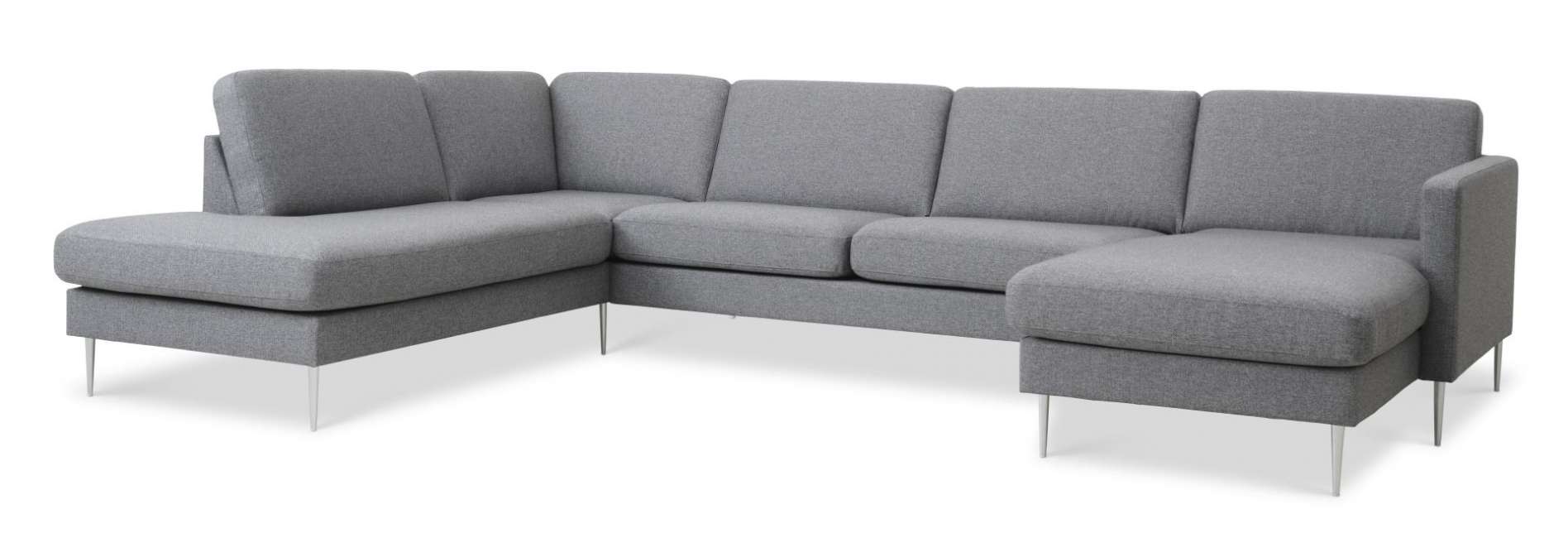 Priser på Ask sæt 54 U OE sofa, m. venstre chaiselong - lys granitgrå polyester stof og børstet aluminium