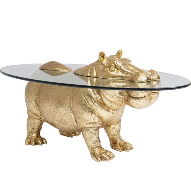 Priser på KARE DESIGN Hippo sofabord, oval - klar glas og guld polyresin (80x49)