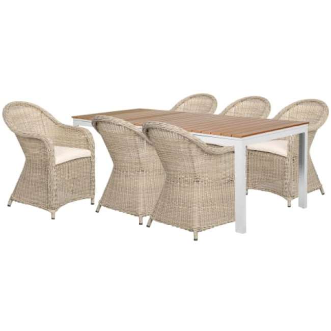 Priser på Victoria havemøbelsæt med 6 Philina stole - Natur/sandgrå