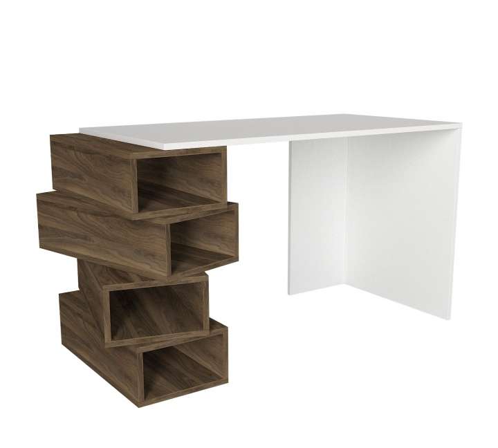 Priser på NORDVÄRK Jenga skrivebord, m. 4 rum, rektangulær - hvid og valnøddefarvet melamin (130x60)