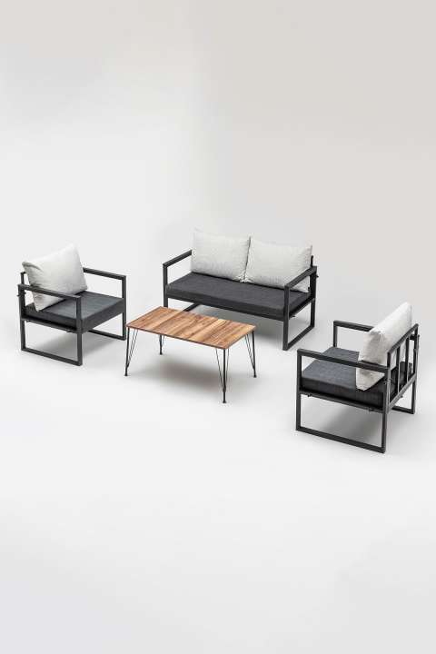 Priser på NORDVÄRK MTLKNP001 haveloungesæt, m. 2 stole, 1 sofa, 1 bord - antracitgrå stof og sort metal