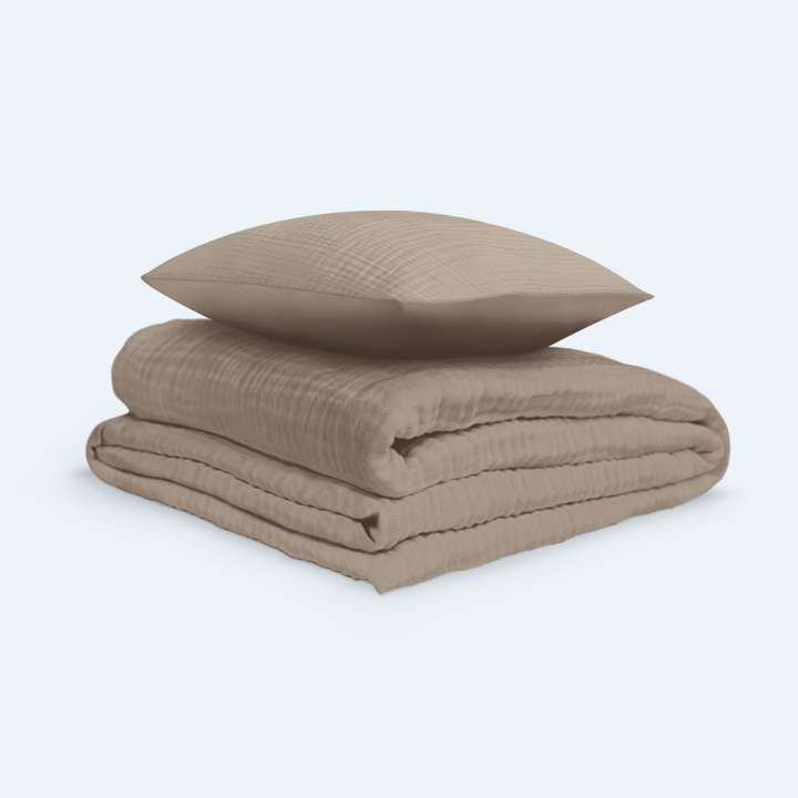 Priser på Bomuldsmuslin Sengesæt Mocha - 200x220 / 2 pudebetræk