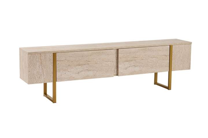 Priser på NORDVÄRK Serenity TV-bord, m. 2 låger - travertin melamin og guld (180x29,5)
