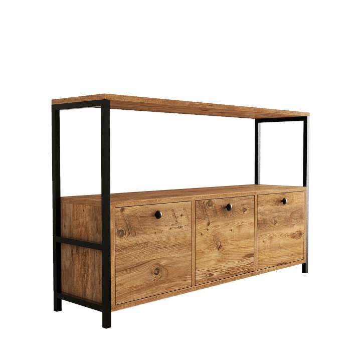 Priser på NORDVÄRK Nero konsolbord, m. 3 låger - Atlantic Pine melamin og sort metal