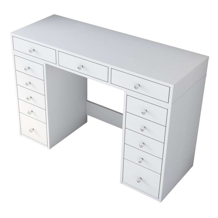 Priser på NORDVÄRK BJ106 makeup bord, m. 13 skuffer - hvid melamin (120x44,5)
