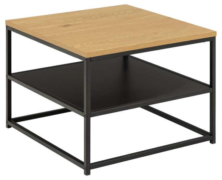 Priser på ACT NORDIC Gila sofabord, m. 1 hylde, kvadratisk - natur vild eg/sort melamin, sort metal (55x55)