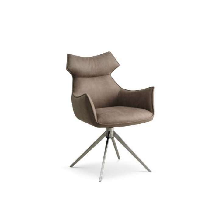 Priser på Liva spisebordsstol, m. armlæn og drejefunktion - liver brun/beige micro læder bull og metal