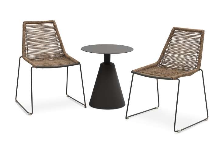 Priser på Maui cafésæt, m. 1 bord og 2 stole - rattan flet og antracitgrå metal
