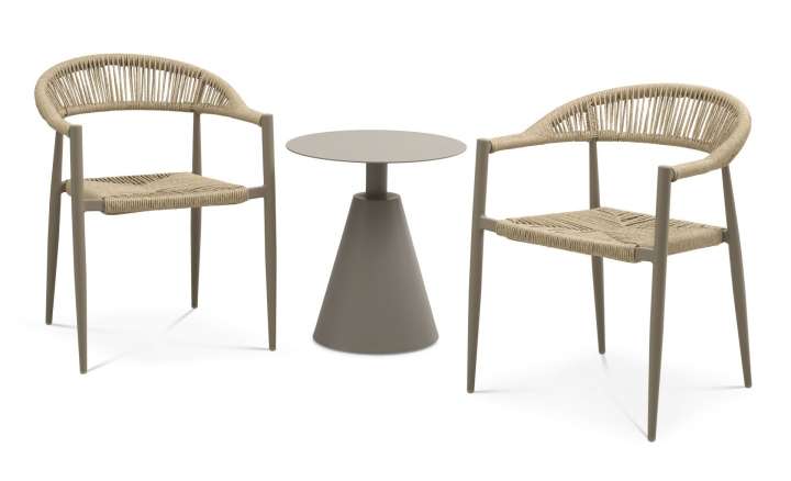 Priser på Trinidad cafésæt, m. 1 bord og 2 stole - rattan flet og stone grå aluminium