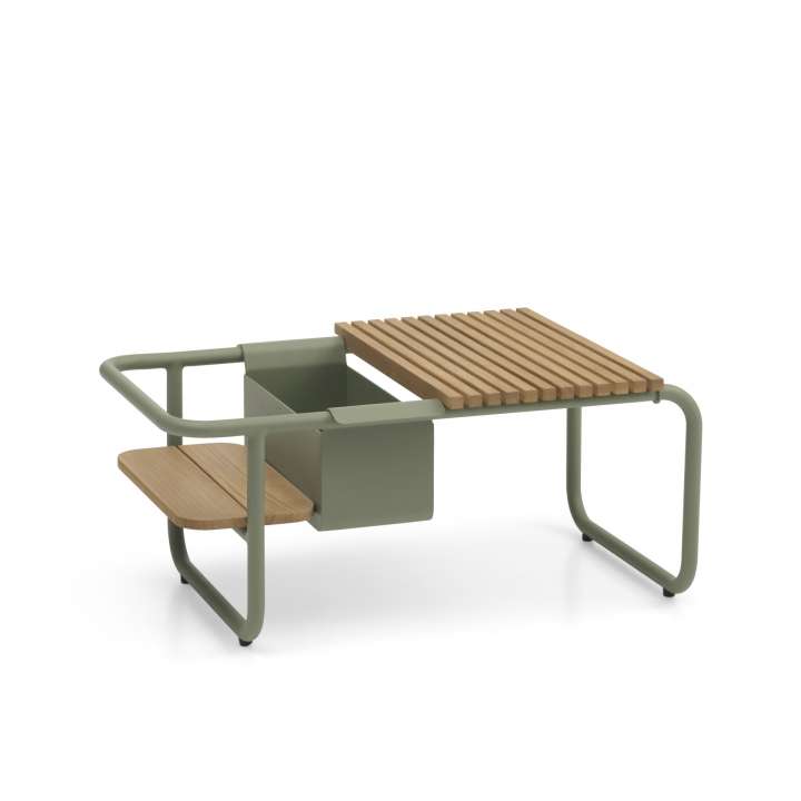 Priser på Santorini sofabord, m. teakbakke L og flaskekøler S - støvet grøn aluminium (83,3x46,5)