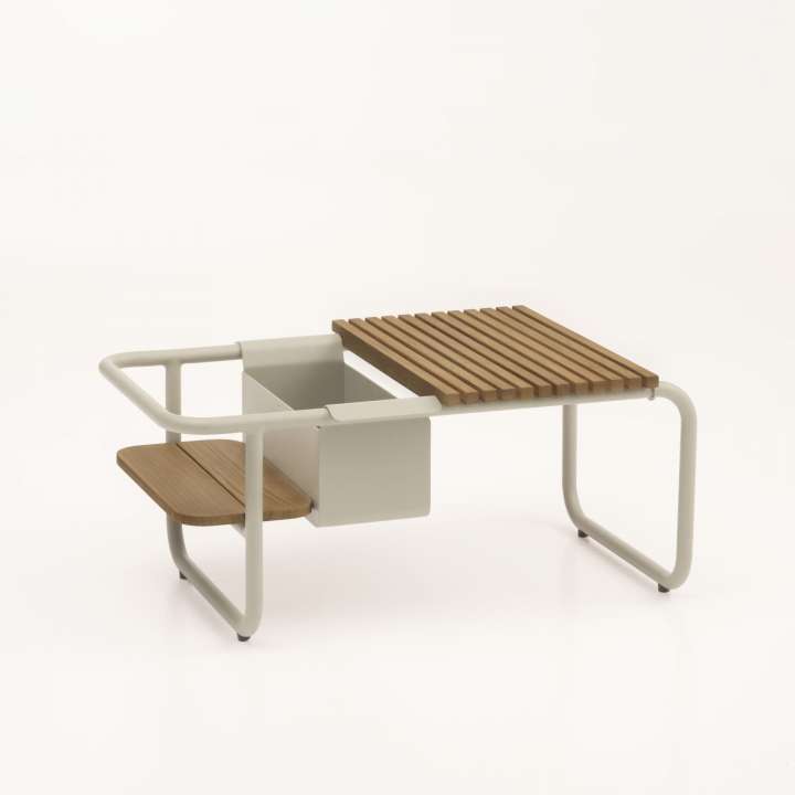 Priser på Santorini sofabord, m. teakbakke L og flaskekøler S - sand aluminium (83,3x46,5)