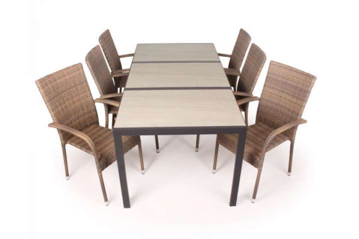 Priser på Fanø Geneve Keramik Havemøbelsæt - 90x195 cm - Dusty/beige