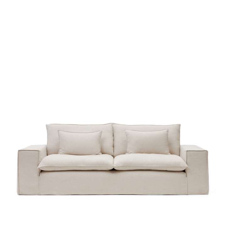 Priser på KAVE HOME Anarela 3 pers. sofa, m. aftageligt betræk - beige hørhynder (280cm)