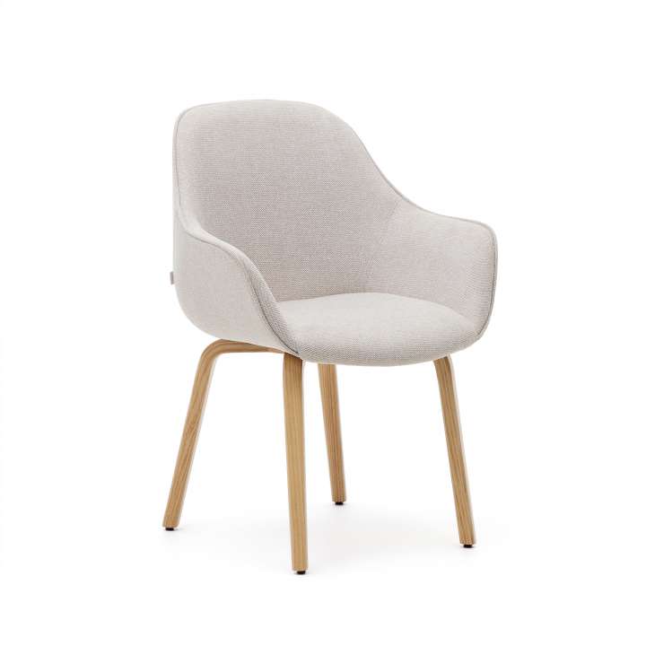 Priser på KAVE HOME Aleli spisebordsstol, m. armlæn - beige chenille og natur asketræ