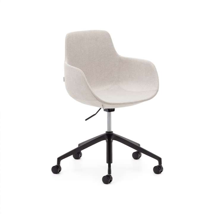 Priser på KAVE HOME Tissiana skrivebordsstol, m. armlæn, hjul, justerbar højde - beige stof og aluminium