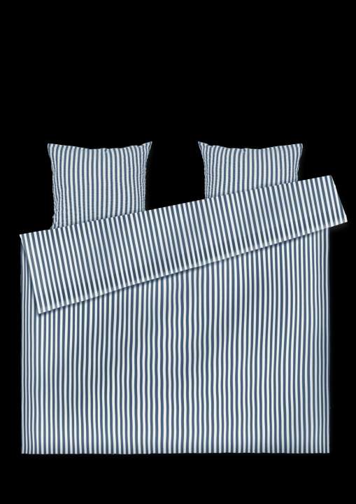 Priser på Juna - Bæk & Bølge Lines Sengetøj 200x220 cm mørk blå/hvid