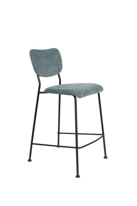 Priser på ZUIVER Benson barstol, m. ryglæn og fodstøtte - gråblå fløjl polyester/nylon og sort stål (64,5cm)