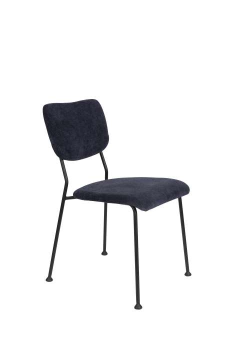 Priser på ZUIVER Benson spisebordsstol - mørkeblå fløjl polyester/nylon og sort stål