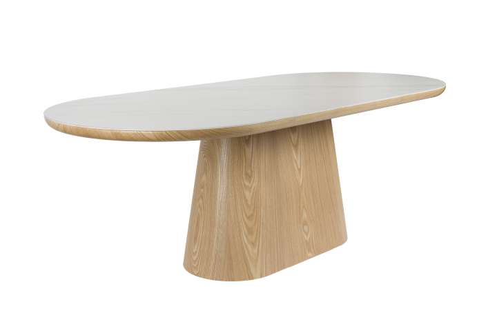 Priser på WHITE LABEL LIVING Almira spisebord, oval - snehvid mat sintret sten og egetræ papirfinér (200x90)