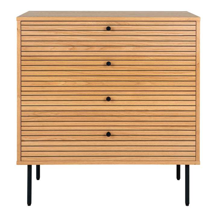Priser på HOUSE NORDICÂ Kommode, egefiner, sorte metalben, 4 skuffer, 80x40x85 cm