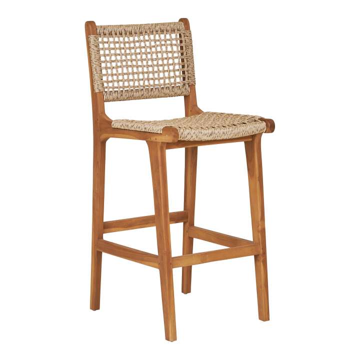 Priser på HOUSE NORDIC Derby counterstol, m. ryglæn og fodstøtte - natur polyrattan og teak