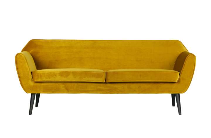 Priser på WOOOD Rocco sofa - okker polyester fløjl og sort bøgetræ