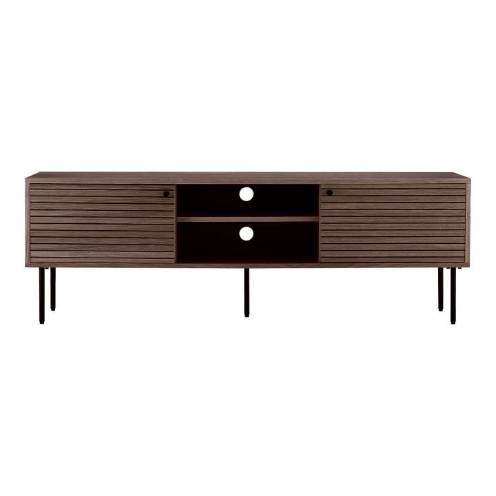 Priser på HOUSE NORDICÂ  Kyoto TV-bænk - TV-bænk, 2 låger, 2 hylder, egefiner, smoked, sorte metalben 150x40x50 cm