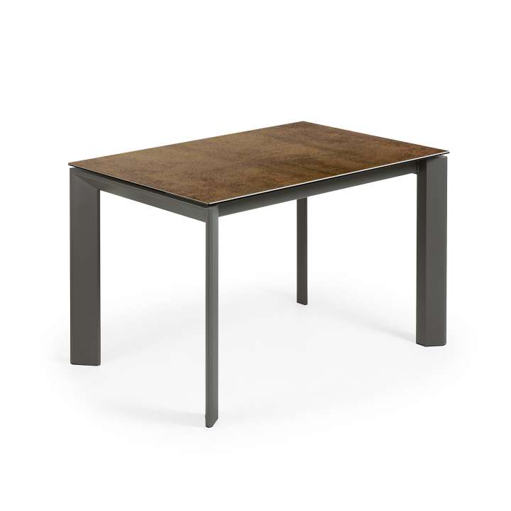 Priser på KAVE HOME Axis udtrækkeligt porcelænsbord med Iron Corten finish og mørkegrå ben, 120 (180) cm