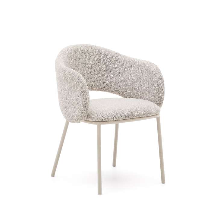 Priser på KAVE HOME Maina spisebordsstol, m. armlæn - beige chenille og beige stål