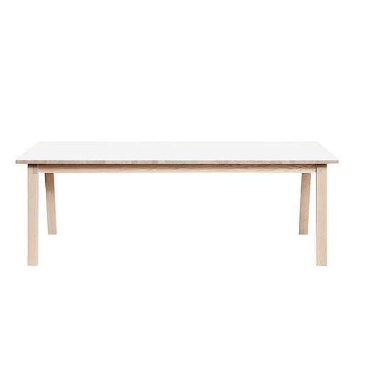 Priser på Andersen Furniture T9 spisebord - 220 cm. - hvid laminat - egetræs stel, 3 stk. tillægsplade