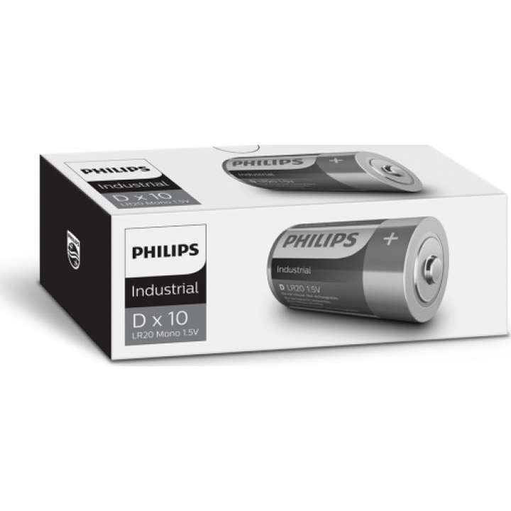 Priser på Philips Industrial Alkaline D batterier, 10 stk.