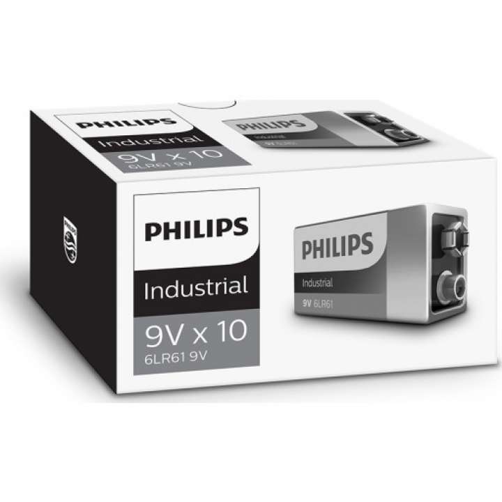 Priser på Philips Industrial Alkaline 9V batterier, 10 stk.