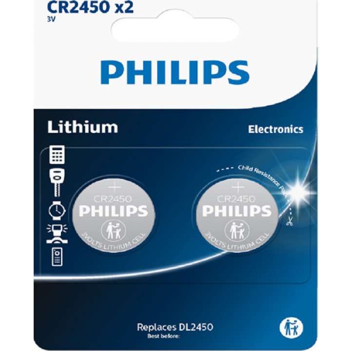 Priser på Philips Lithium CR2450 batterier, 2 stk.