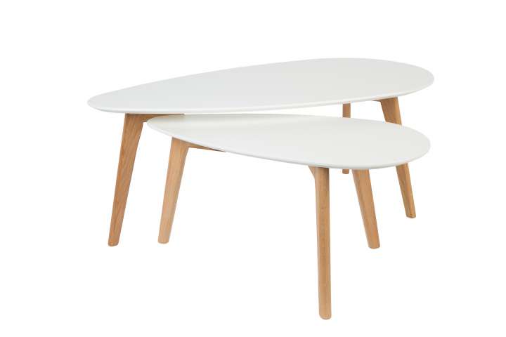 Priser på WHITE LABEL LIVING Drop sidebord - hvid og natur træ (sæt af 2)