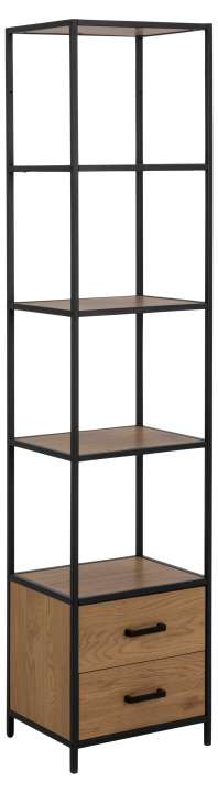 Priser på ACT NORDIC Seaford reol, m. 3 hylder og 2 skuffer - natur vild eg papir og sort metal(H:185cm x42cm x 35cm)
