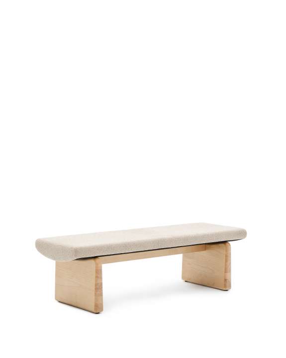 Priser på KAVE HOME Topaz bænk i beige chenille og FSC 100% massivt asketræ i naturlig finish, 150 cm