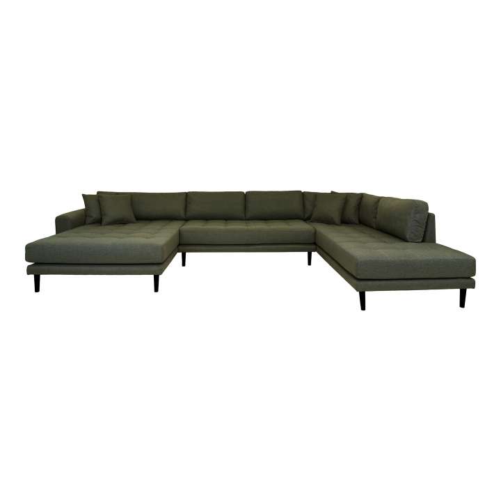 Priser på HOUSE NORDIC Lido U-Sofa, m. åben ende venstrevendt og 4 puder - olivengrøn polyester og sort træ