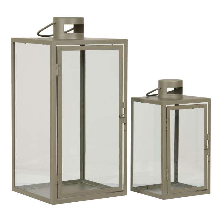 Priser på HOUSE NORDIC Corfu lanterne, m. håndtag, kvadratisk - glas og grøn stål (sæt af 2)