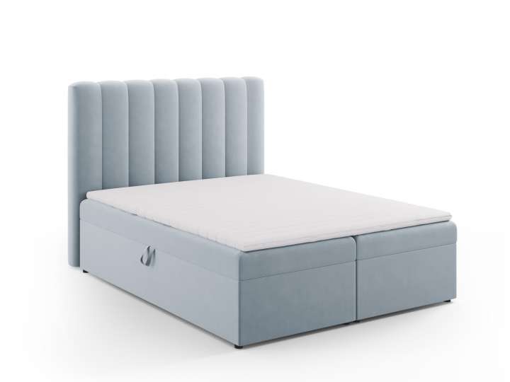 Priser på MICADONI Kelp Boxspring seng, m. sengegavl, Boxspring/madras, topmadras - blå fløjl (200x160)